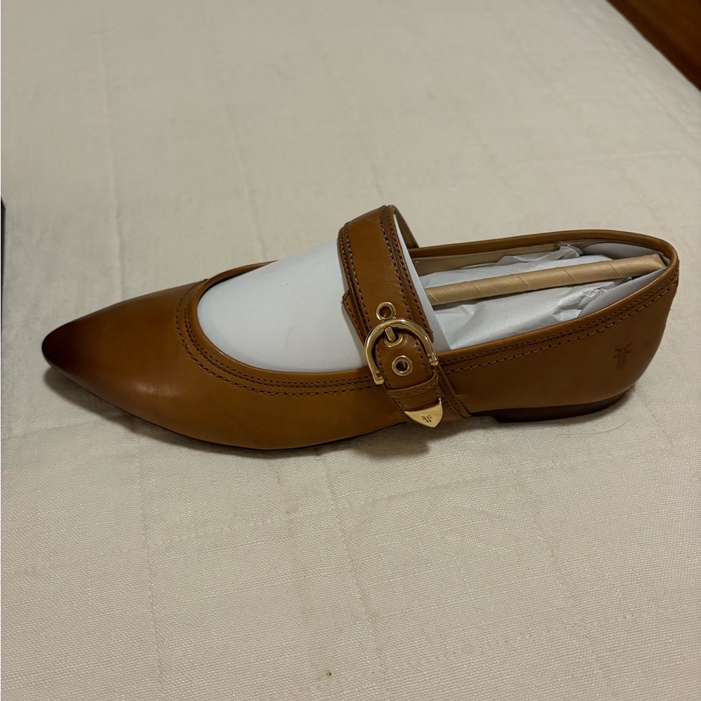 Frye Brown Leather Mary Jane Pointed-Toe Flats - Picture 2 of 3